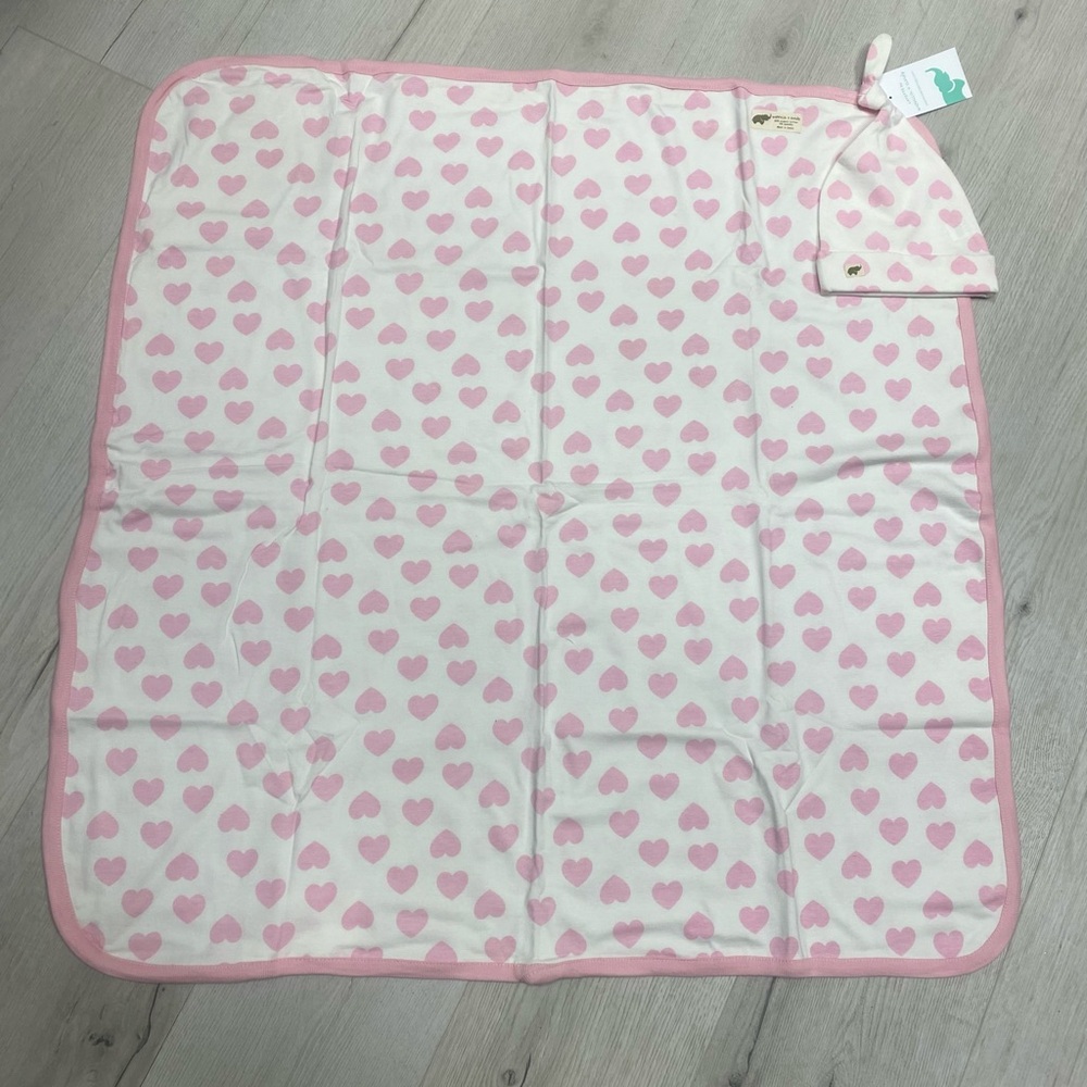 Cozy Pink Heart Baby Blanket and Hat Set